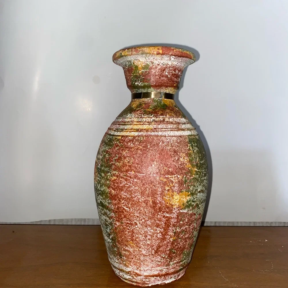 Multicolor Decorative Vase with Brass Accent
